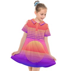 Sunset Summer Time Kids  Short Sleeve Shirt Dress by uniart180623