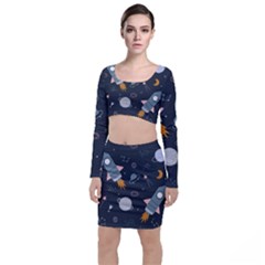 Space Background Illustration With Stars And Rocket Seamless Vector Pattern Top And Skirt Sets by uniart180623