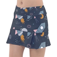 Space Background Illustration With Stars And Rocket Seamless Vector Pattern Classic Tennis Skirt by uniart180623