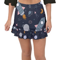 Space Background Illustration With Stars And Rocket Seamless Vector Pattern Fishtail Mini Chiffon Skirt by uniart180623