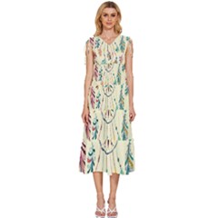 Dreamcatcher Abstract Pattern V-neck Drawstring Shoulder Sleeveless Maxi Dress by uniart180623