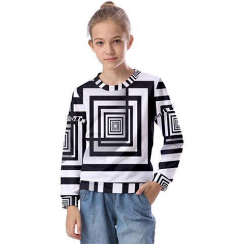Squares Concept Design Raining Kids  Long Sleeve Tee With Frill  by uniart180623