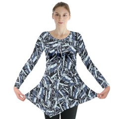 Cobalt Kaleidoscope Print Pattern Design Long Sleeve Tunic  by dflcprintsclothing