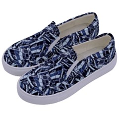 Cobalt Kaleidoscope Print Pattern Design Kids  Canvas Slip Ons by dflcprintsclothing