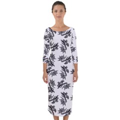 Alien Creatures Dance Pattern Quarter Sleeve Midi Bodycon Dress by dflcprintsclothing