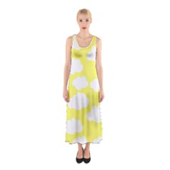 Cute Yellow White Clouds Sleeveless Maxi Dress by ConteMonfrey