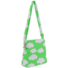 Green And White Cute Clouds  Zipper Messenger Bag by ConteMonfrey