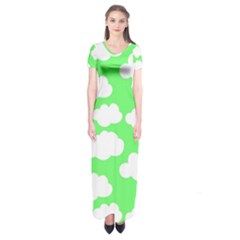 Green And White Cute Clouds  Short Sleeve Maxi Dress by ConteMonfrey