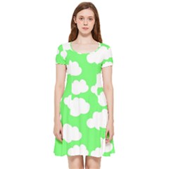 Green And White Cute Clouds  Inside Out Cap Sleeve Dress by ConteMonfrey