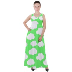 Green And White Cute Clouds  Empire Waist Velour Maxi Dress by ConteMonfrey