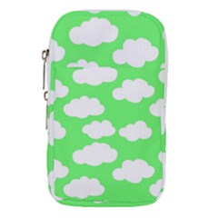 Green And White Cute Clouds  Waist Pouch (small) by ConteMonfrey