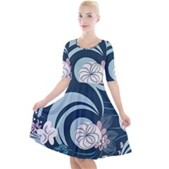 Flowers Pattern Floral Ocean Abstract Digital Art Quarter Sleeve A-line Dress by Simbadda