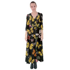 Flowers Butterfly Blooms Flowering Spring Button Up Maxi Dress by Simbadda