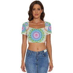 Mandala Pattern Rainbow Pride Short Sleeve Square Neckline Crop Top 