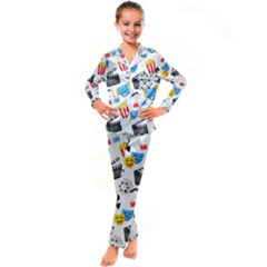 Cinema Icons Pattern Seamless Signs Symbols Collection Icon Kids  Satin Long Sleeve Pajamas Set by Simbadda