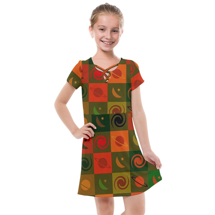 Space Pattern Multicolour Kids  Cross Web Dress