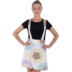 Cute Cat Seamless Pattern Background Velvet Suspender Skater Skirt