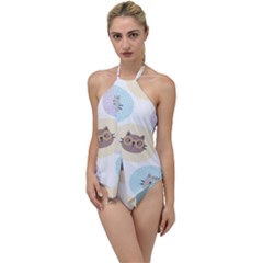 Cute Cat Seamless Pattern Background Go With The Flow One Piece Swimsuit by Simbadda