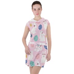 Cute Bunnies Easter Eggs Seamless Pattern Drawstring Hooded Dress by Simbadda