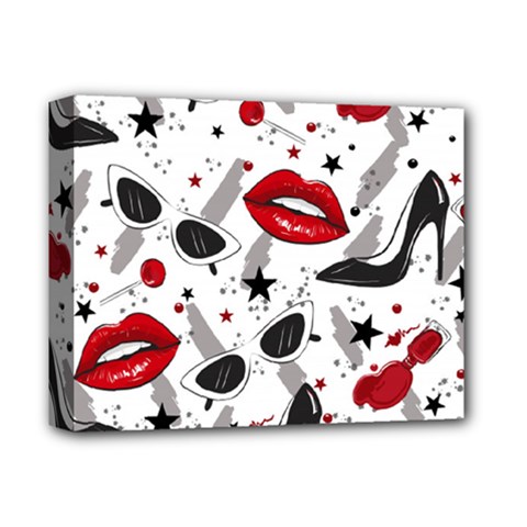 Red Lips Black Heels Pattern Deluxe Canvas 14  X 11  (stretched) by Simbadda