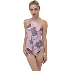 Seamless Pattern Adorable Cat Inside Cup Go With The Flow One Piece Swimsuit by Simbadda