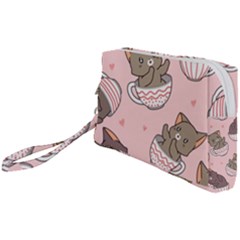 Seamless Pattern Adorable Cat Inside Cup Wristlet Pouch Bag (small) by Simbadda