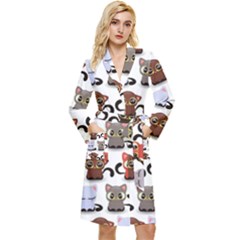 Seamless Pattern With Cute Little Kittens Various Color Long Sleeve Velvet Robe by Simbadda