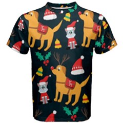 Funny Christmas Pattern Background Men s Cotton Tee by Simbadda