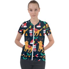 Funny Christmas Pattern Background Short Sleeve Zip Up Jacket by Simbadda