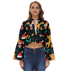 Funny Christmas Pattern Background Boho Long Bell Sleeve Top by Simbadda