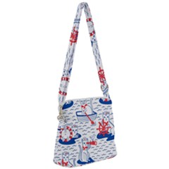 Nautical Cats Seamless Pattern Zipper Messenger Bag by Simbadda