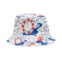 Nautical Cats Seamless Pattern Inside Out Bucket Hat by Simbadda