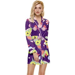 Owl Pattern Background Long Sleeve Satin Robe by Simbadda