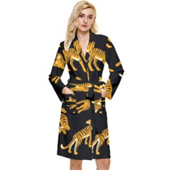 Seamless Exotic Pattern With Tigers Long Sleeve Velvet Robe by Simbadda