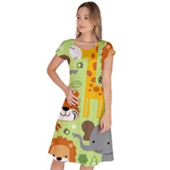 Seamless Pattern Vector With Animals Wildlife Cartoon Classic Short Sleeve Dress by Simbadda
