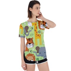Seamless Pattern Vector With Animals Wildlife Cartoon Perpetual Short Sleeve T-shirt by Simbadda