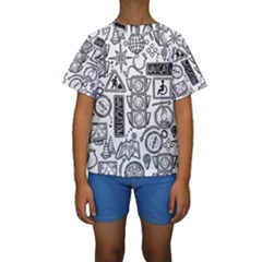 Navigation-seamless-pattern Kids  Short Sleeve Swimwear by Simbadda