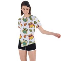 Background-with-owls-leaves-pattern Asymmetrical Short Sleeve Sports Tee