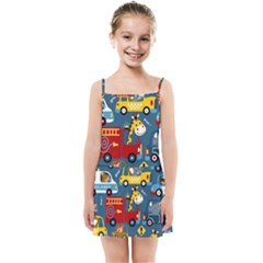 Seamless Pattern Vehicles Cartoon With Funny Drivers Kids  Summer Sun Dress by Simbadda