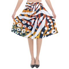 Abstract Geometric Seamless Pattern With Animal Print Flared Midi Skirt by Simbadda