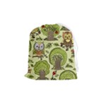 Seamless Pattern With Trees Owls Drawstring Pouch (Medium)
