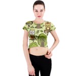 Seamless Pattern With Trees Owls Crew Neck Crop Top