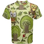 Seamless Pattern With Trees Owls Men s Cotton Tee