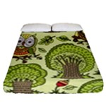 Seamless Pattern With Trees Owls Fitted Sheet (Queen Size)