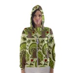 Seamless Pattern With Trees Owls Women s Hooded Windbreaker