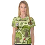 Seamless Pattern With Trees Owls V-Neck Sport Mesh Tee