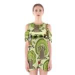 Seamless Pattern With Trees Owls Shoulder Cutout One Piece Dress