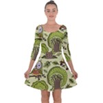 Seamless Pattern With Trees Owls Quarter Sleeve Skater Dress
