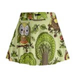 Seamless Pattern With Trees Owls Mini Flare Skirt