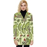 Seamless Pattern With Trees Owls Button Up Hooded Coat 